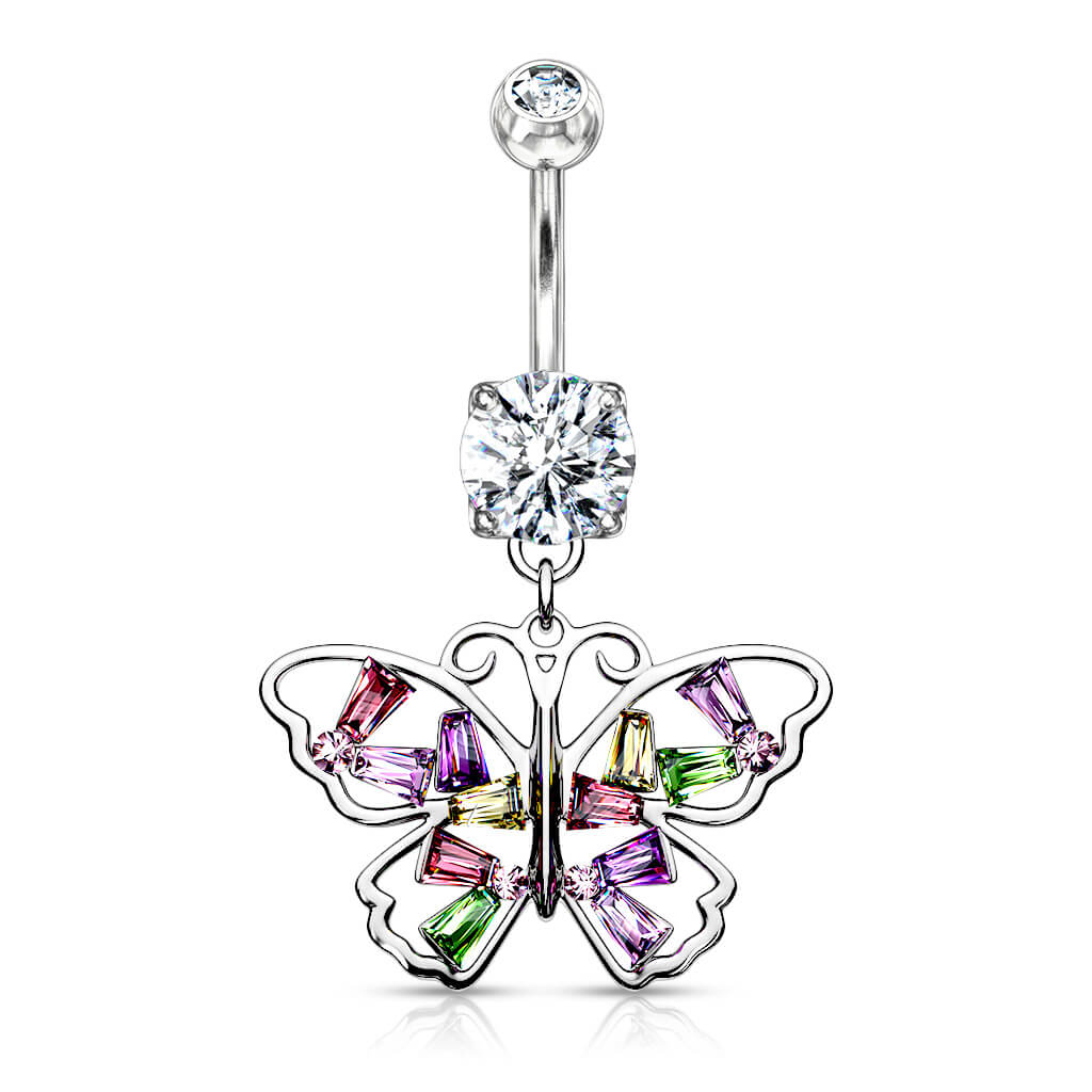 Piercing Nombril Pendentif Papillon Zircones Colorées - Image 2