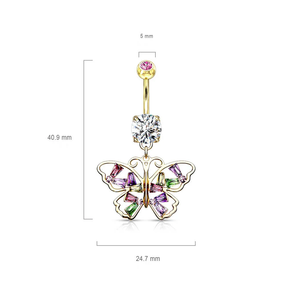 Piercing Nombril Pendentif Papillon Zircones Colorées - Image 3
