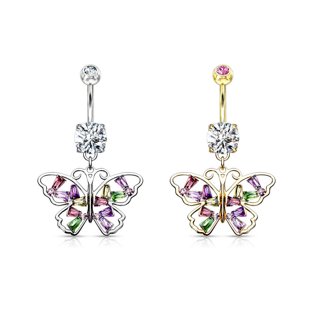 Piercing Nombril Pendentif Papillon Zircones Colorées - Image 4