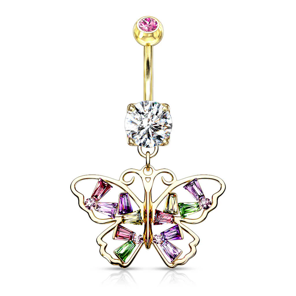 Piercing Nombril Pendentif Papillon Zircones Colorées - Image 7