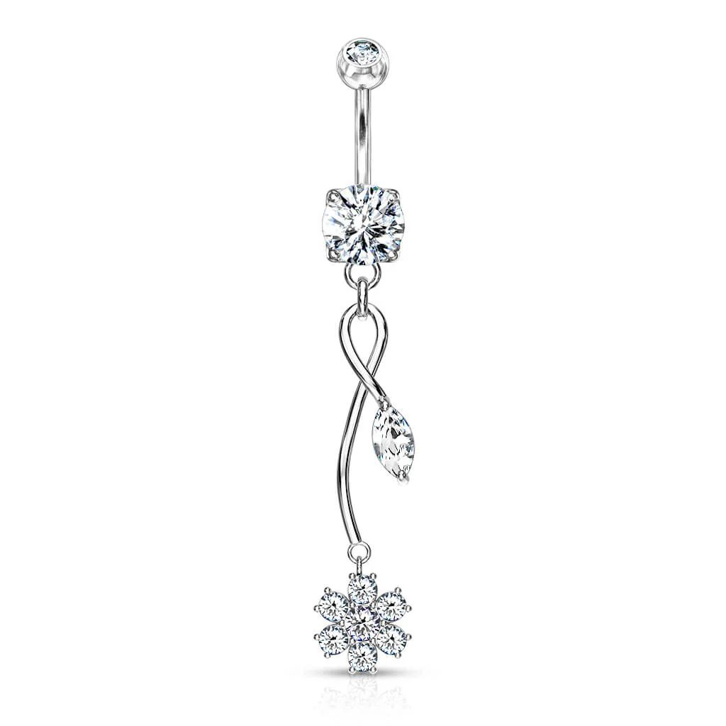 Piercing Nombril Pendentif Fleur Zircone - Image 2