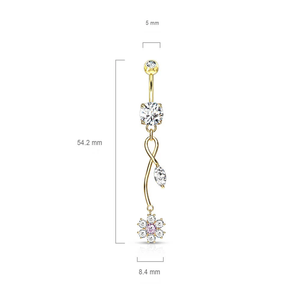 Piercing Nombril Pendentif Fleur Zircone - Image 3