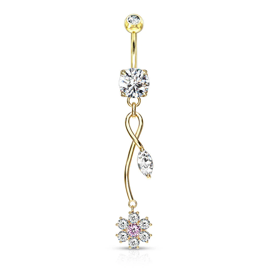 Piercing Nombril Pendentif Fleur Zircone - Image 4
