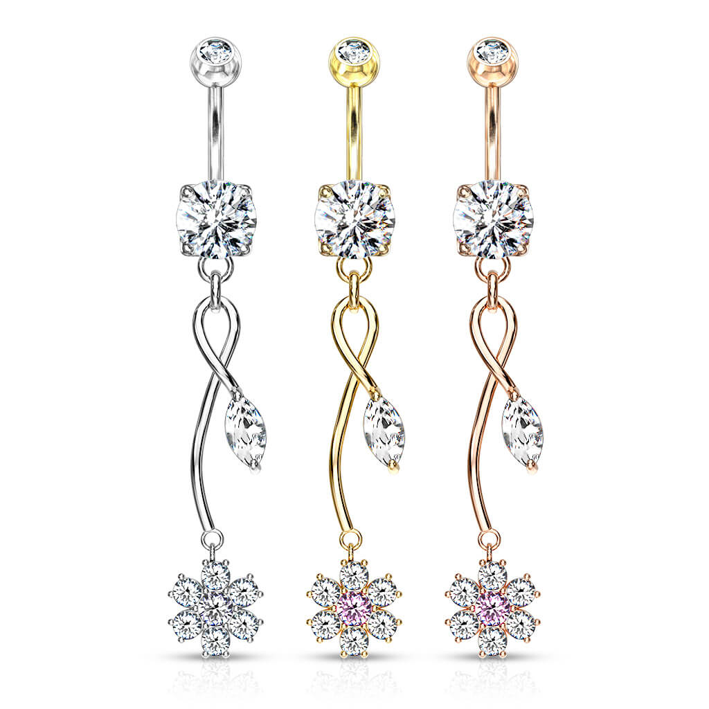 Piercing Nombril Pendentif Fleur Zircone - Image 5