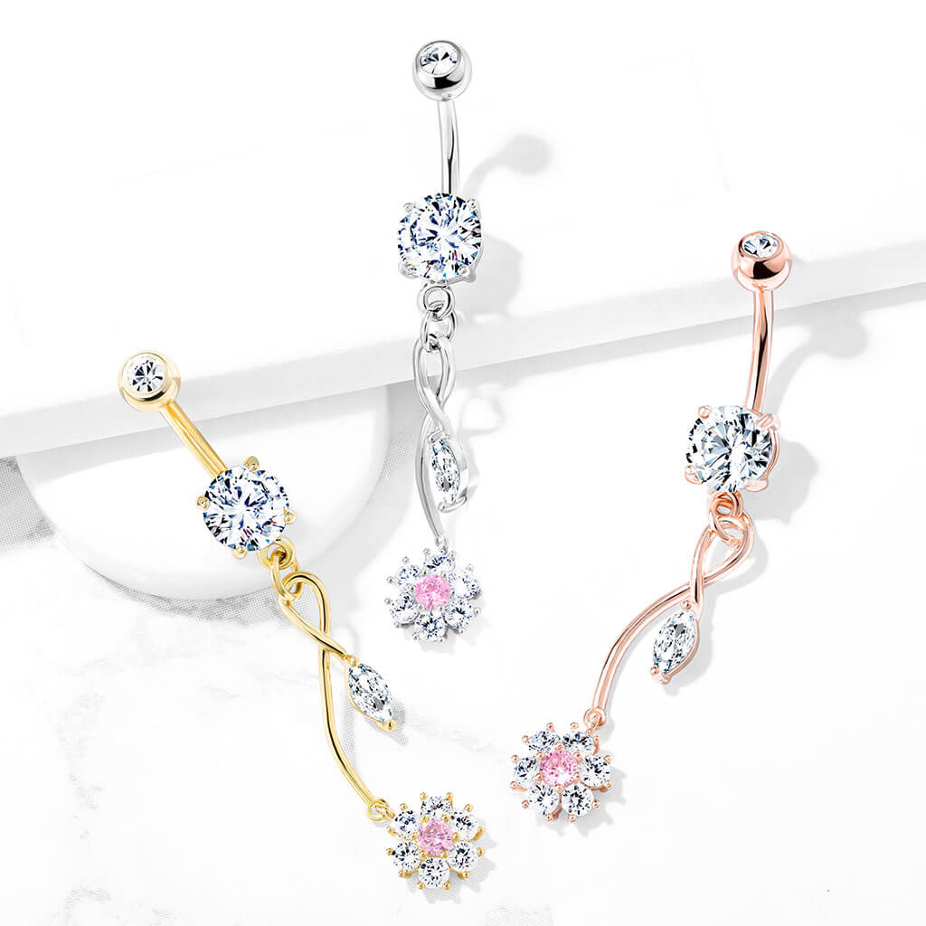 Piercing Nombril Pendentif Fleur Zircone - Image 7