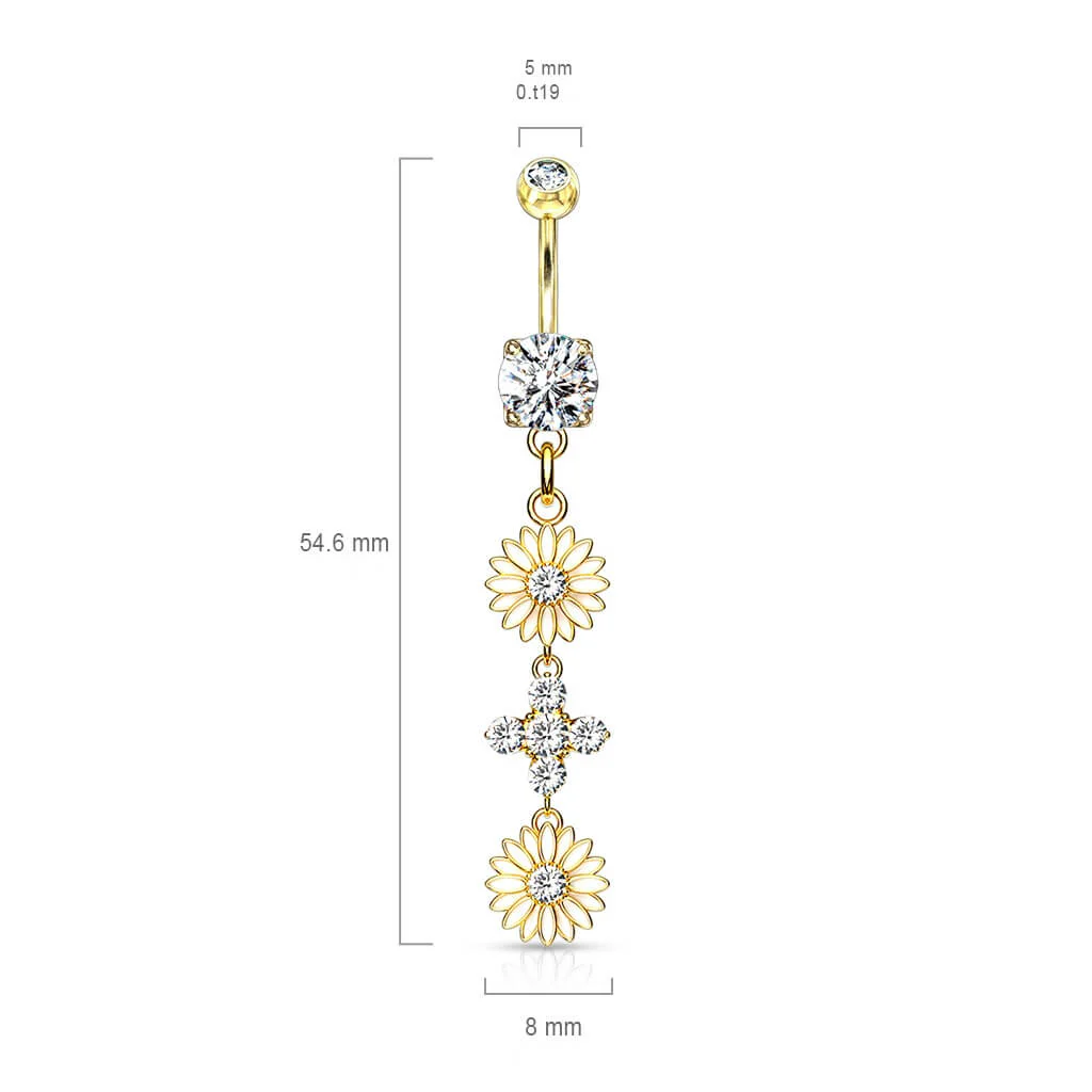 Piercing Nombril Pendentif Fleur Zircone - Image 3