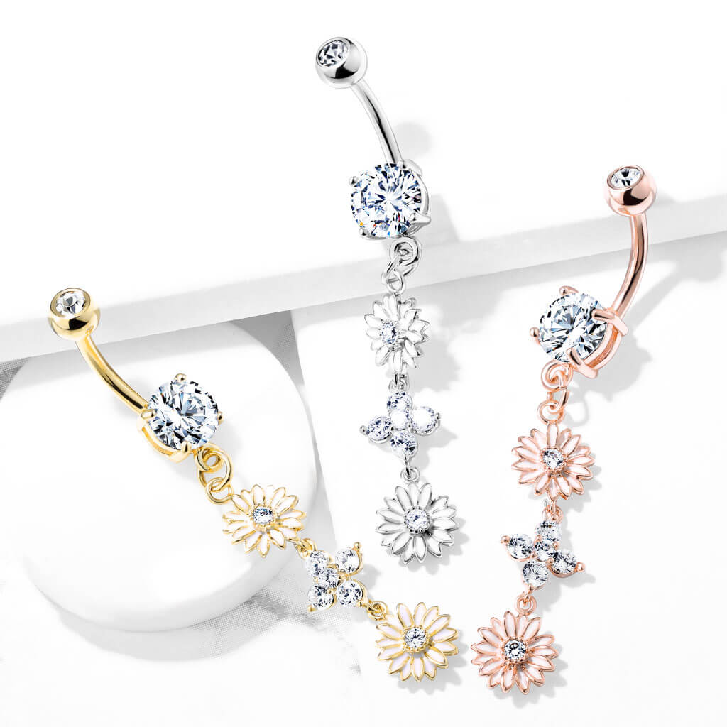 Piercing Nombril Pendentif Fleur Zircone - Image 7