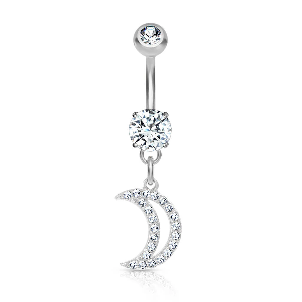 Piercing Nombril Pendentif Lune Zircone - Image 2