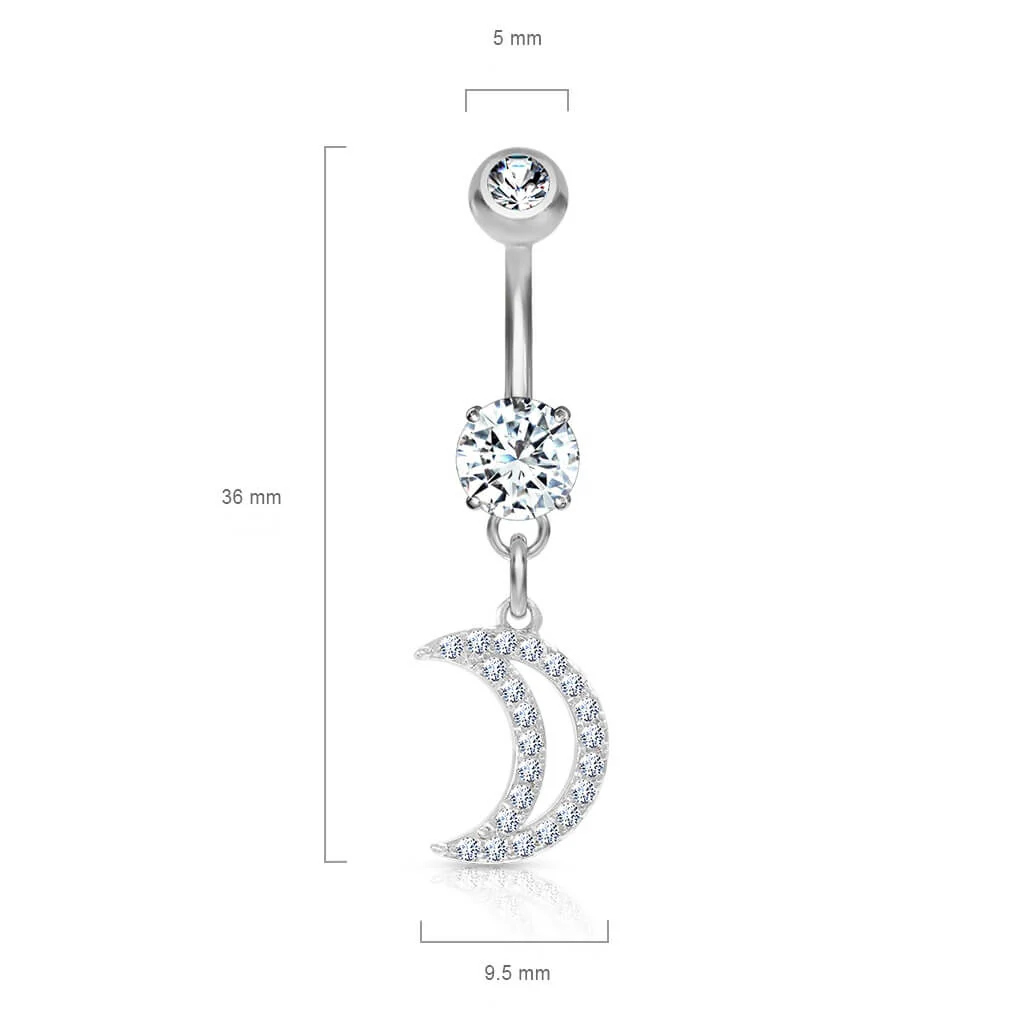 Piercing Nombril Pendentif Lune Zircone - Image 3