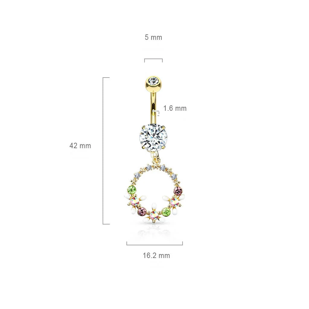 Piercing Nombril Pendentif Courone De Fleurs Zircone - Image 3