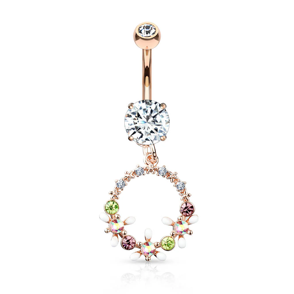 Piercing Nombril Pendentif Courone De Fleurs Zircone - Image 8