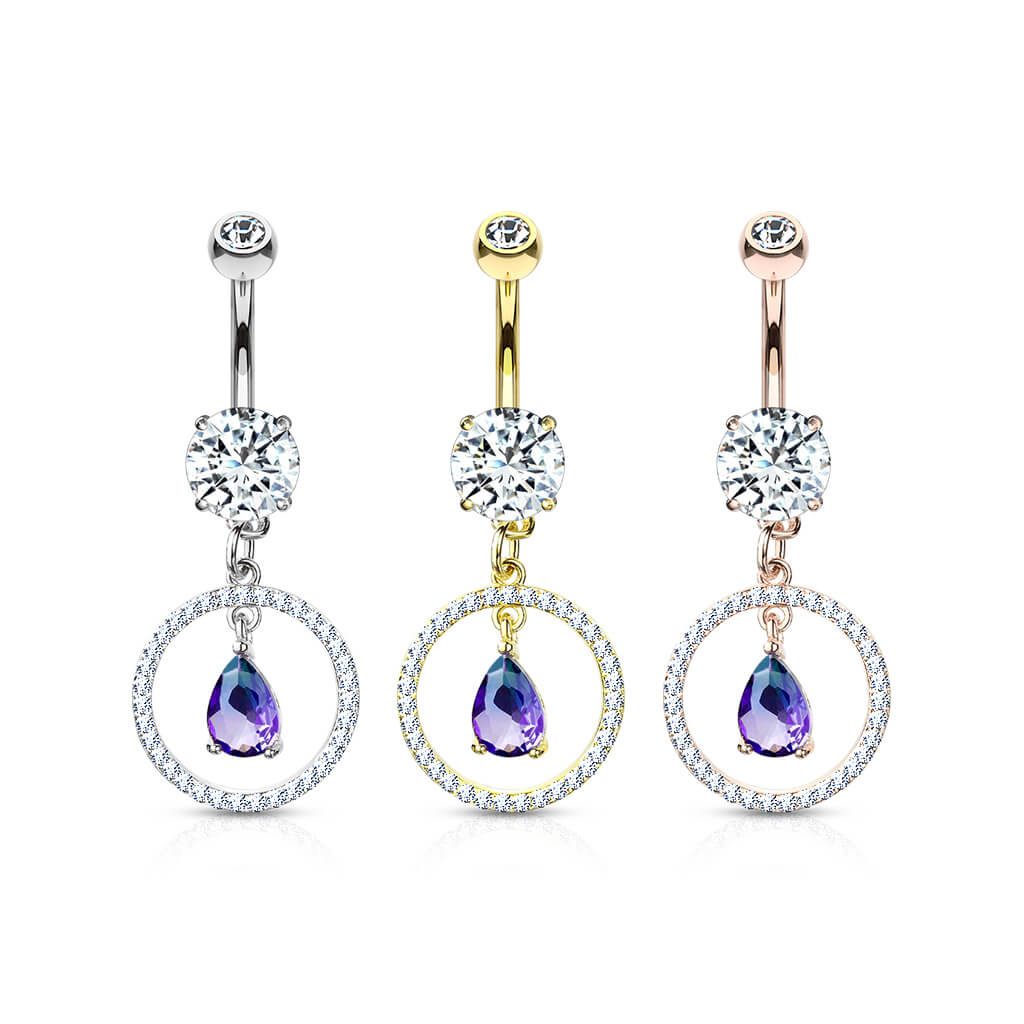 Piercing Nombril Pendentif Goutte Cercle Zircone - Image 5