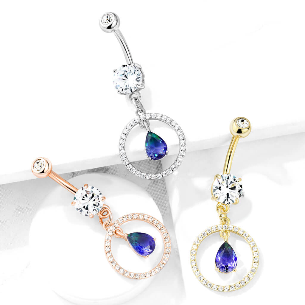 Piercing Nombril Pendentif Goutte Cercle Zircone - Image 7