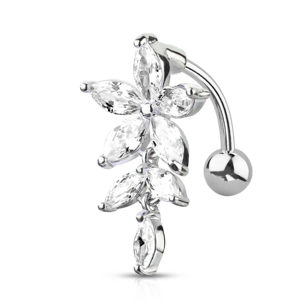 Piercing Nombril Fleur Zircone Argent Inversé - Image 2