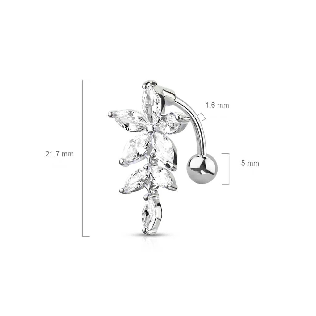 Piercing Nombril Fleur Zircone Argent Inversé - Image 3