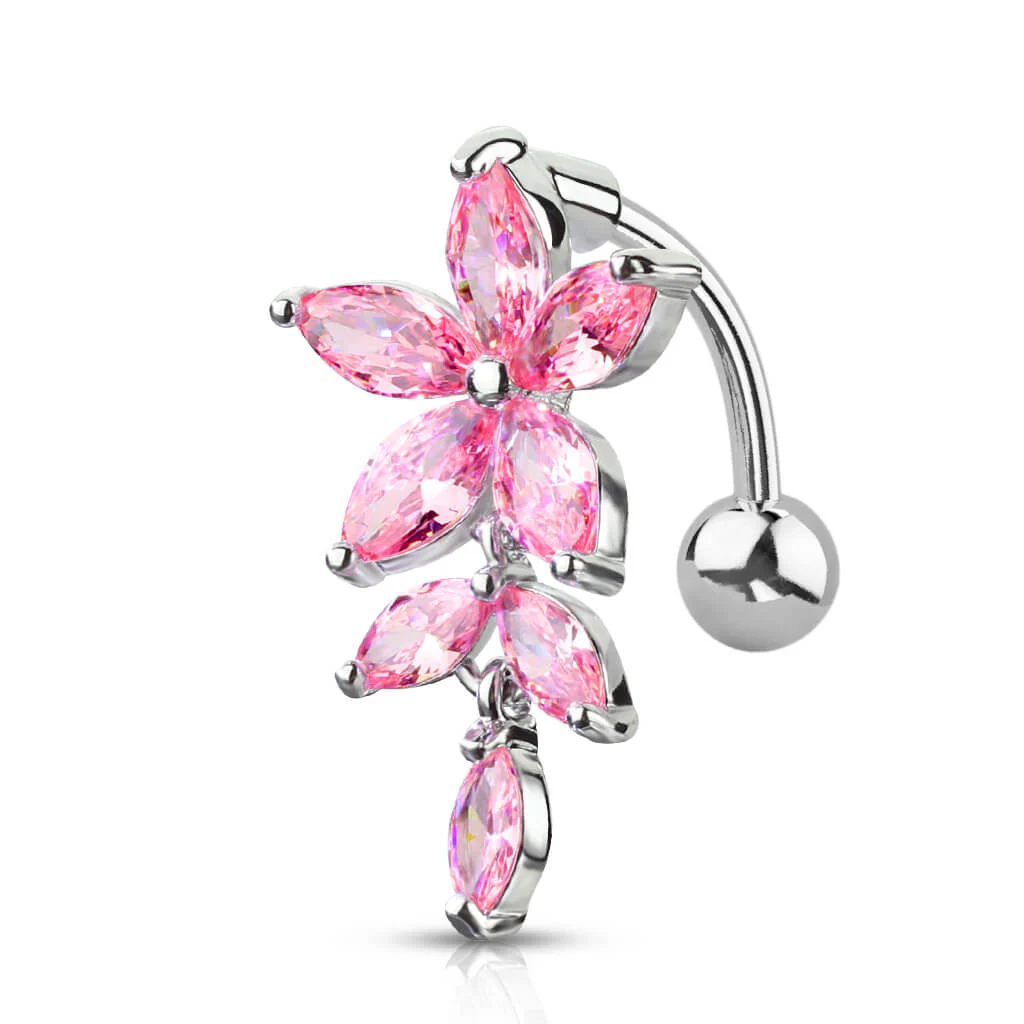 Piercing Nombril Fleur Zircone Argent Inversé - Image 4