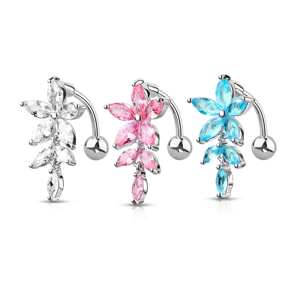 Piercing Nombril Fleur Zircone Argent Inversé - Image 5