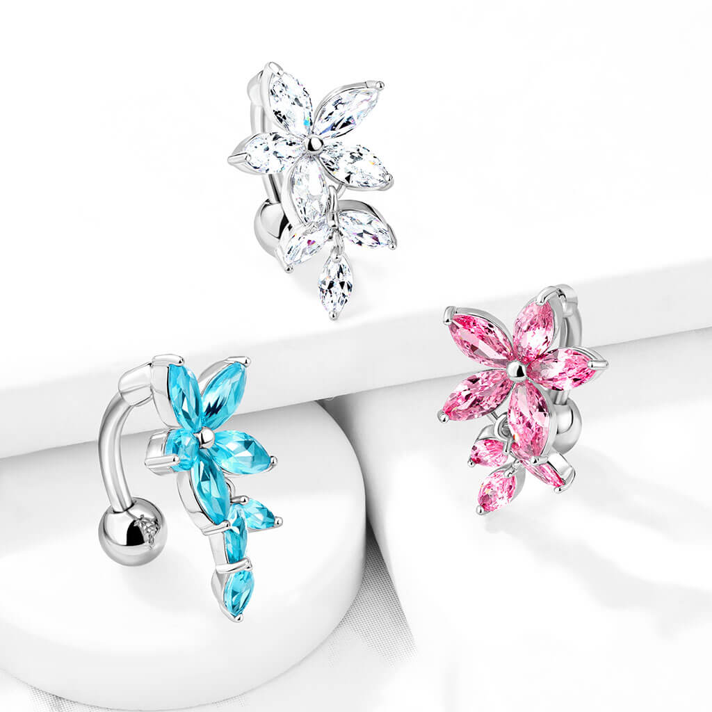 Piercing Nombril Fleur Zircone Argent Inversé - Image 7