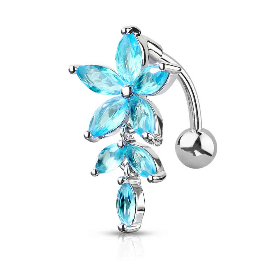 Piercing Nombril Fleur Zircone Argent Inversé - Image 8