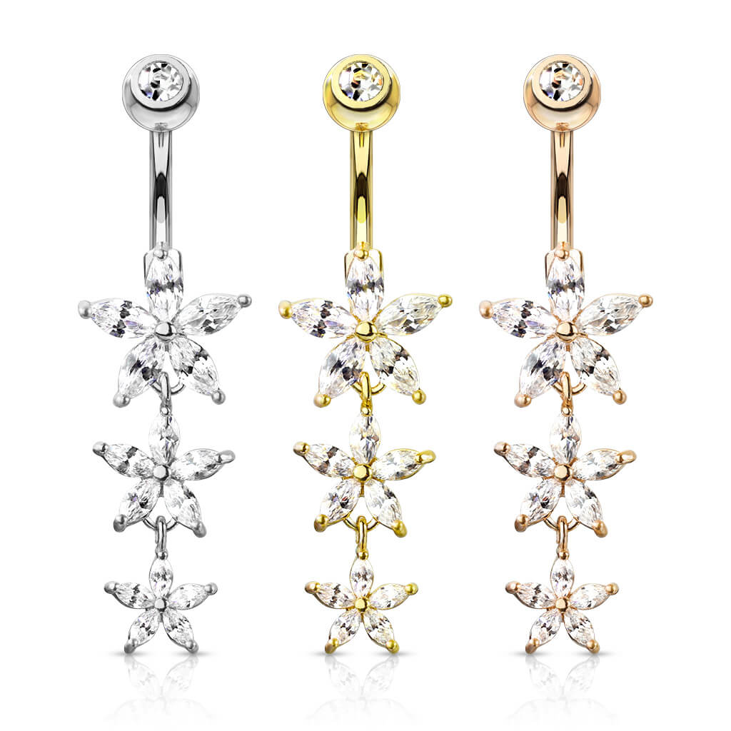 Piercing Nombril Pendentif Fleur Zircone - Image 5
