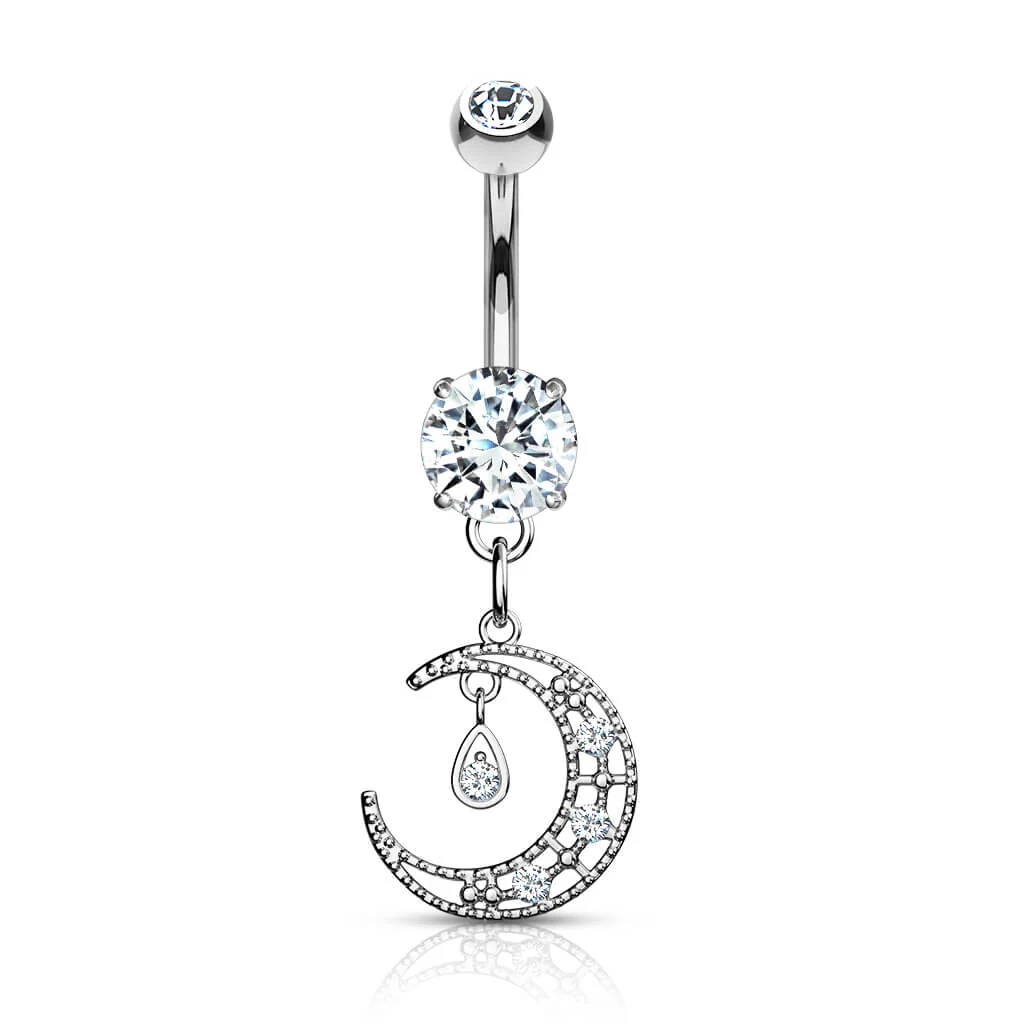 Piercing Nombril Pendentif Lune Zircone - Image 2