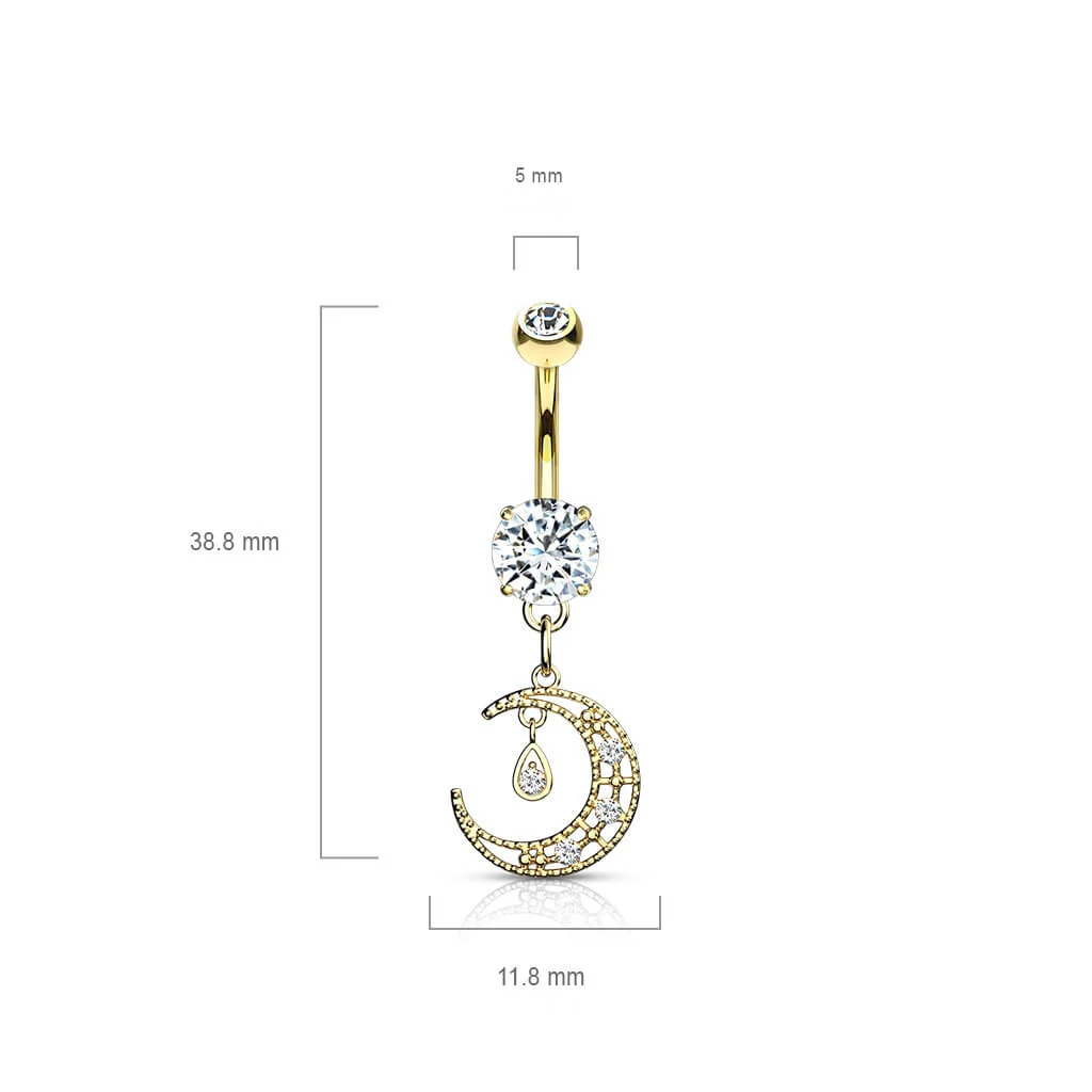 Piercing Nombril Pendentif Lune Zircone - Image 3