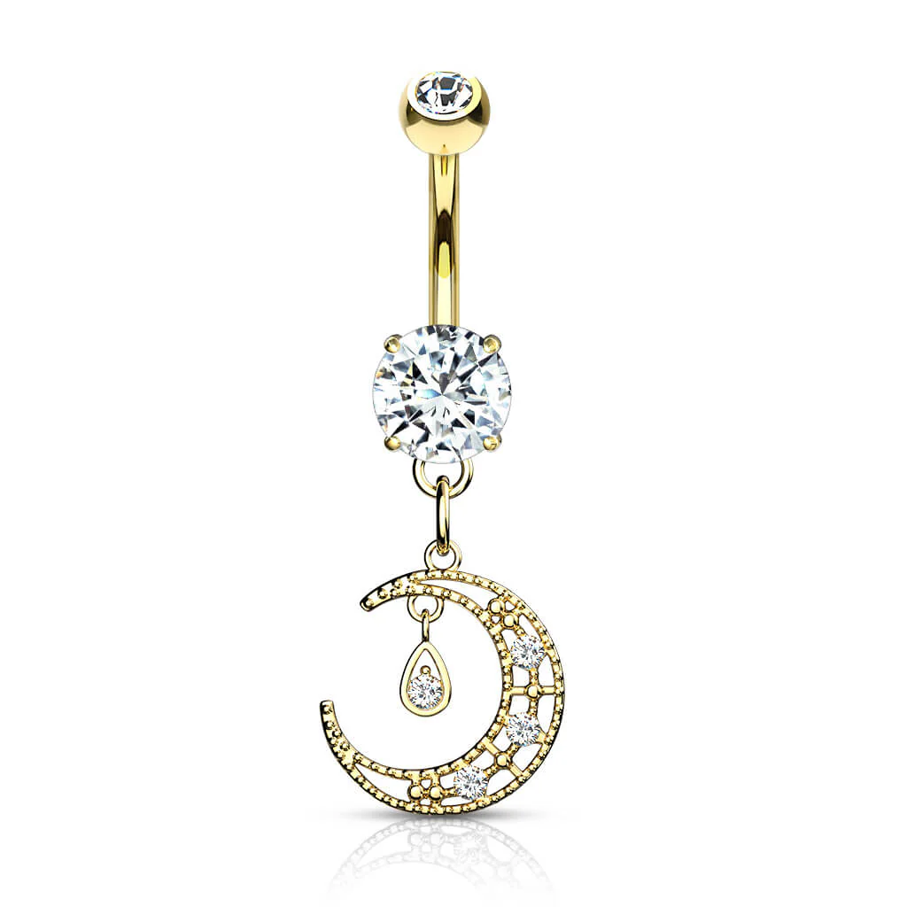 Piercing Nombril Pendentif Lune Zircone - Image 4