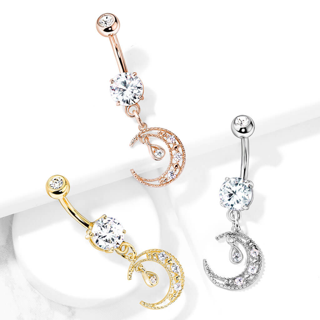 Piercing Nombril Pendentif Lune Zircone - Image 6