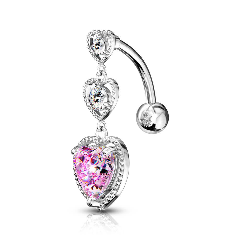 Piercing Nombril Pendentif Cœur Zircone Argent Inversé - Image 4