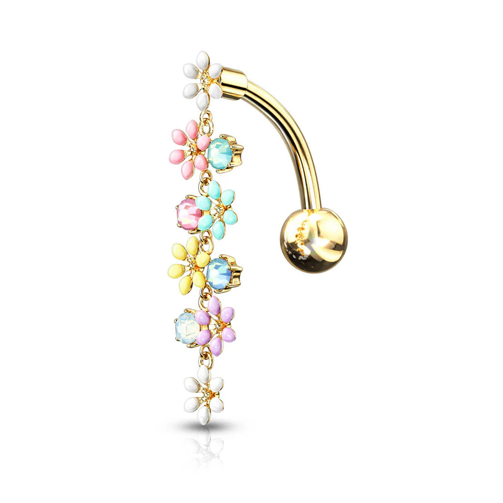 Piercing Nombril Pendentif Fleur Zircone Inversé - Image 2