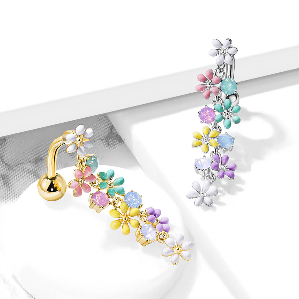 Piercing Nombril Pendentif Fleur Zircone Inversé - Image 5