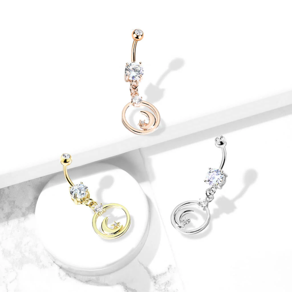 Piercing Nombril Pendentif Lune Zircone - Image 6