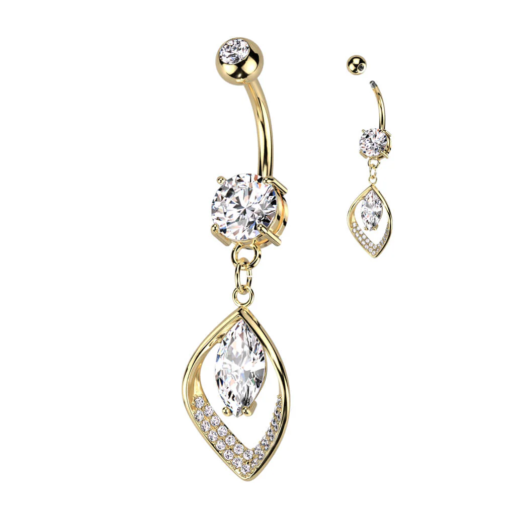Piercing Nombril Pendentif Feuille Zircone - Image 4