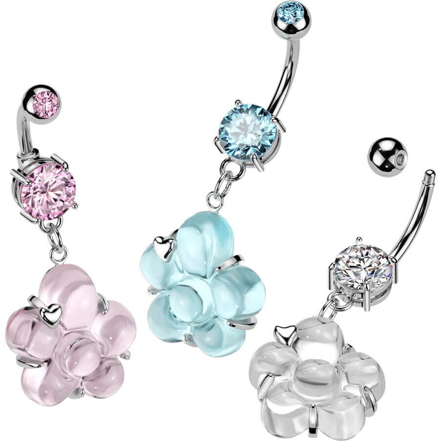 Piercing Nombril pendentif fleur zirconia serti clos - Image 3