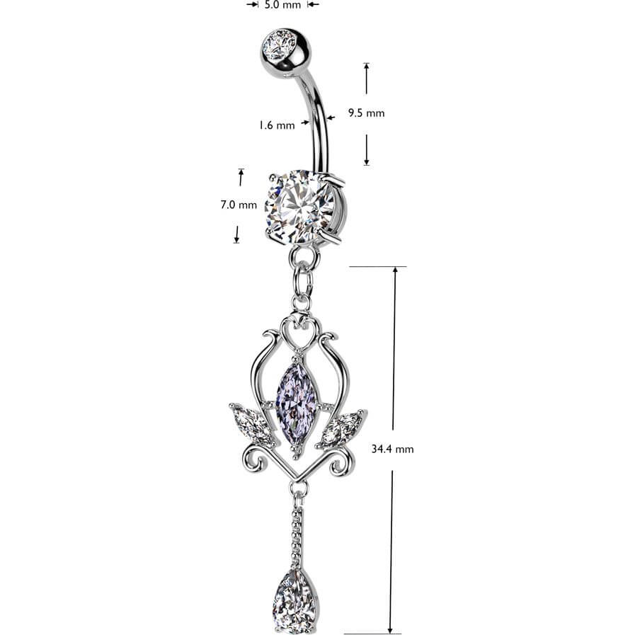 Piercing Nombril pendentif floral en zircone taillée en marquise  - Image 2