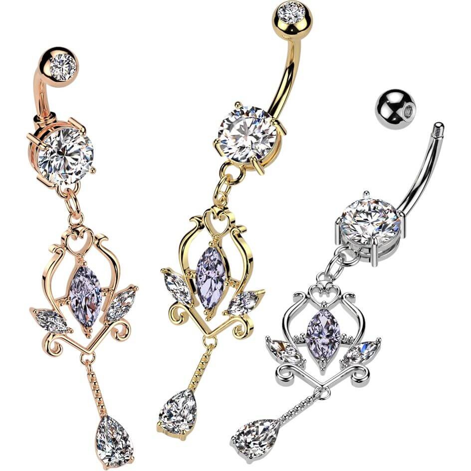 Piercing Nombril pendentif floral en zircone taillée en marquise  - Image 3
