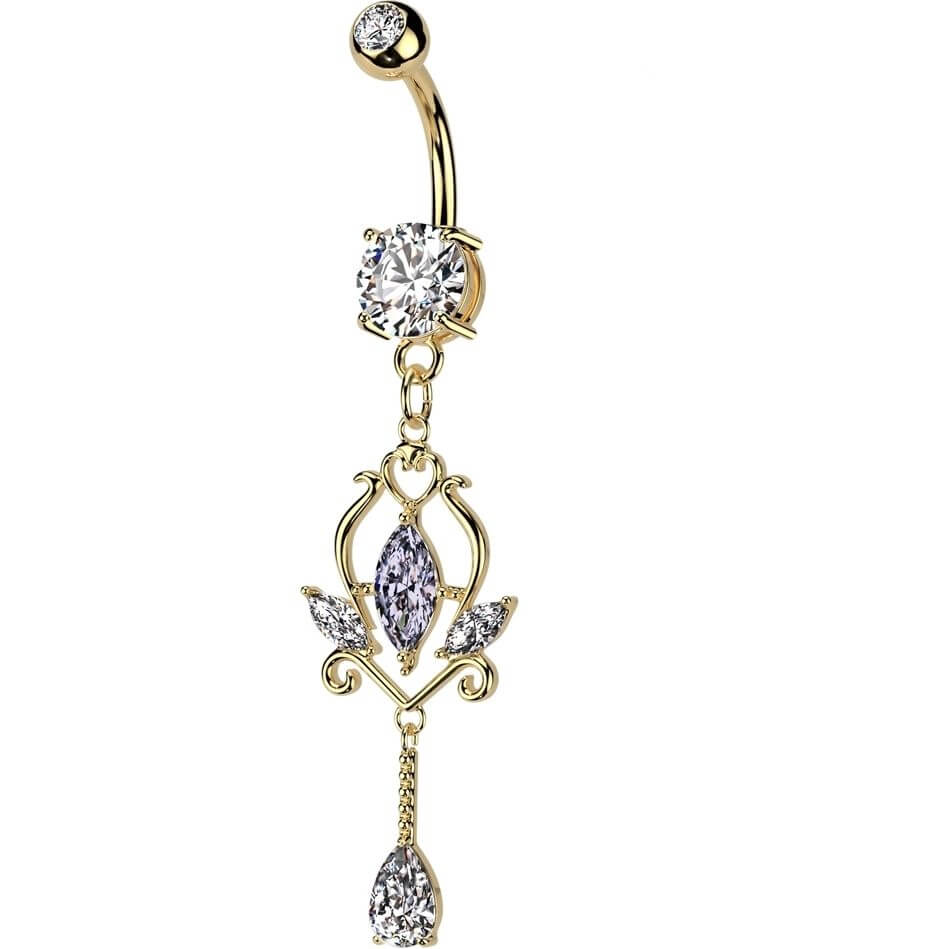 Piercing Nombril pendentif floral en zircone taillée en marquise  - Image 4