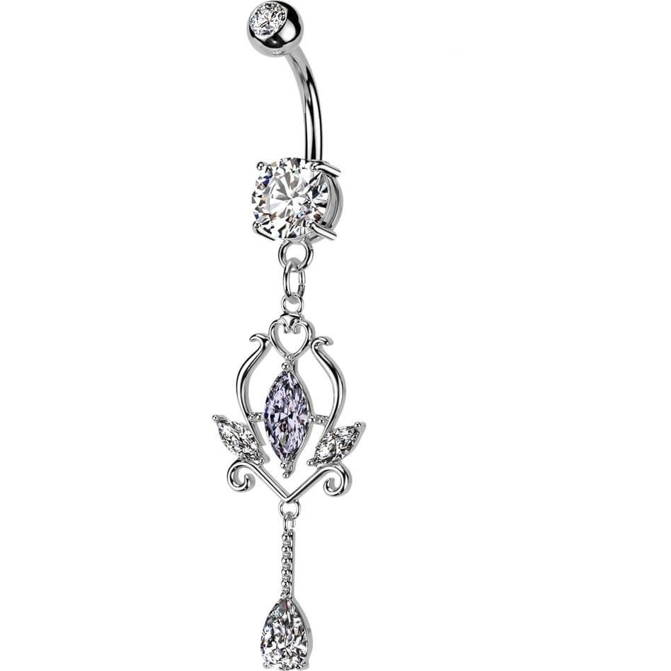 Piercing Nombril pendentif floral en zircone taillée en marquise  - Image 6