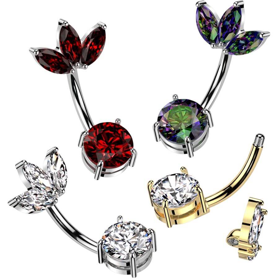 Piercing Nombril 3 zircons taillés en marquise en éventail  - Image 3