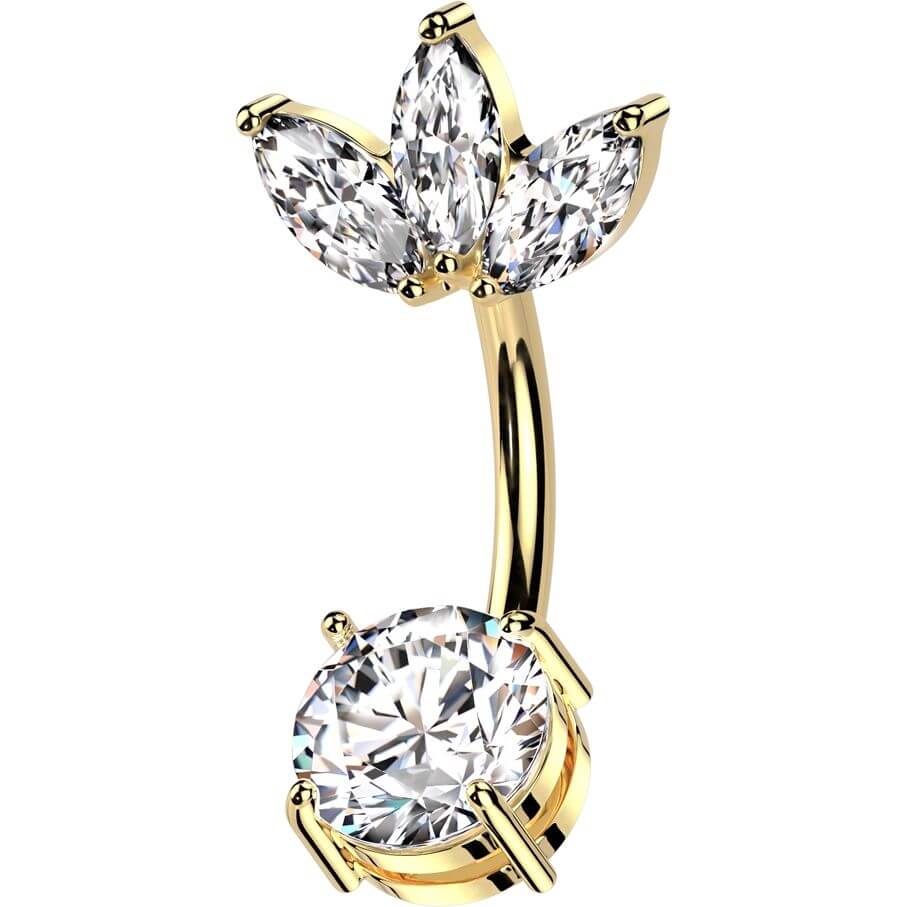 Piercing Nombril 3 zircons taillés en marquise en éventail  - Image 4