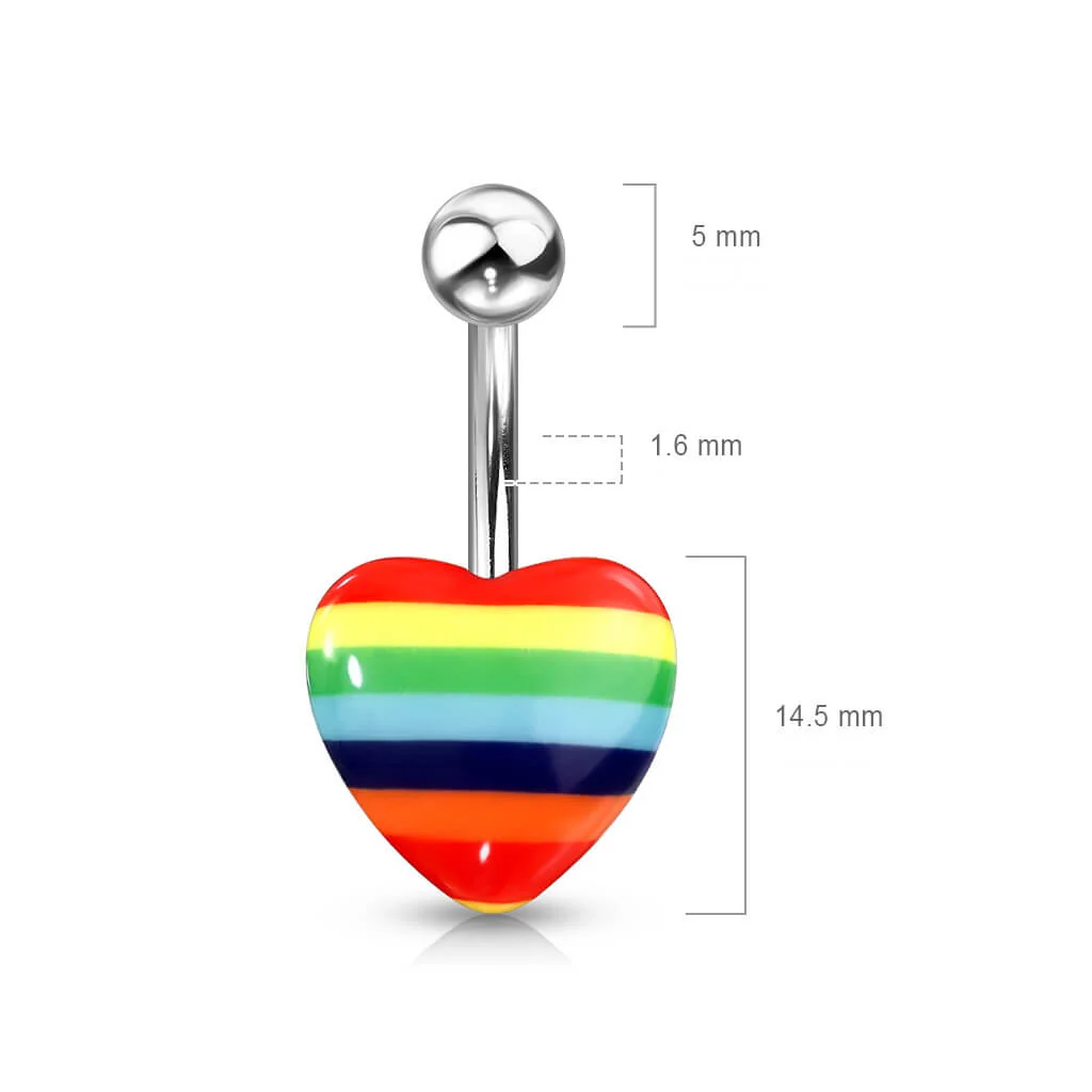Piercing Nombril Cœur Arc-En-Ciel Argent - Image 2