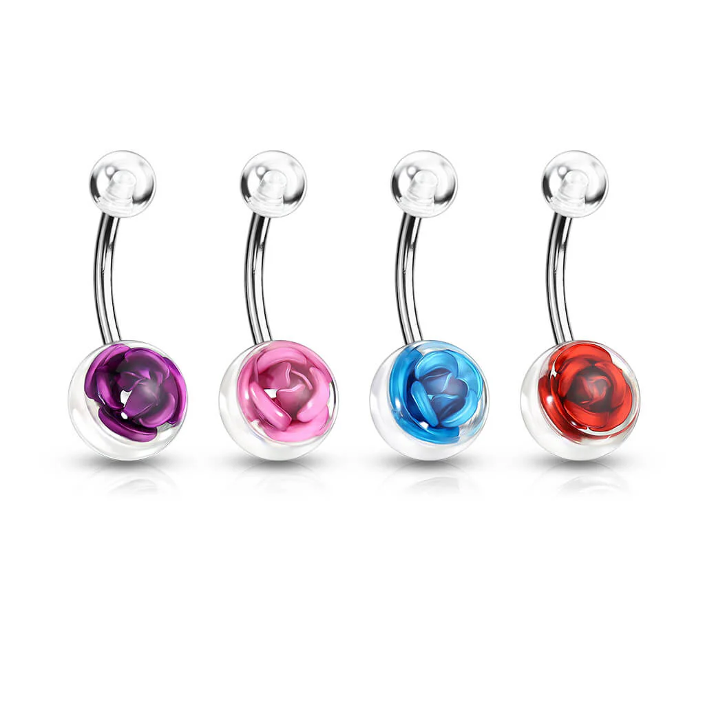 Piercing Nombril Bille Acrylique Rose Argent - Image 2