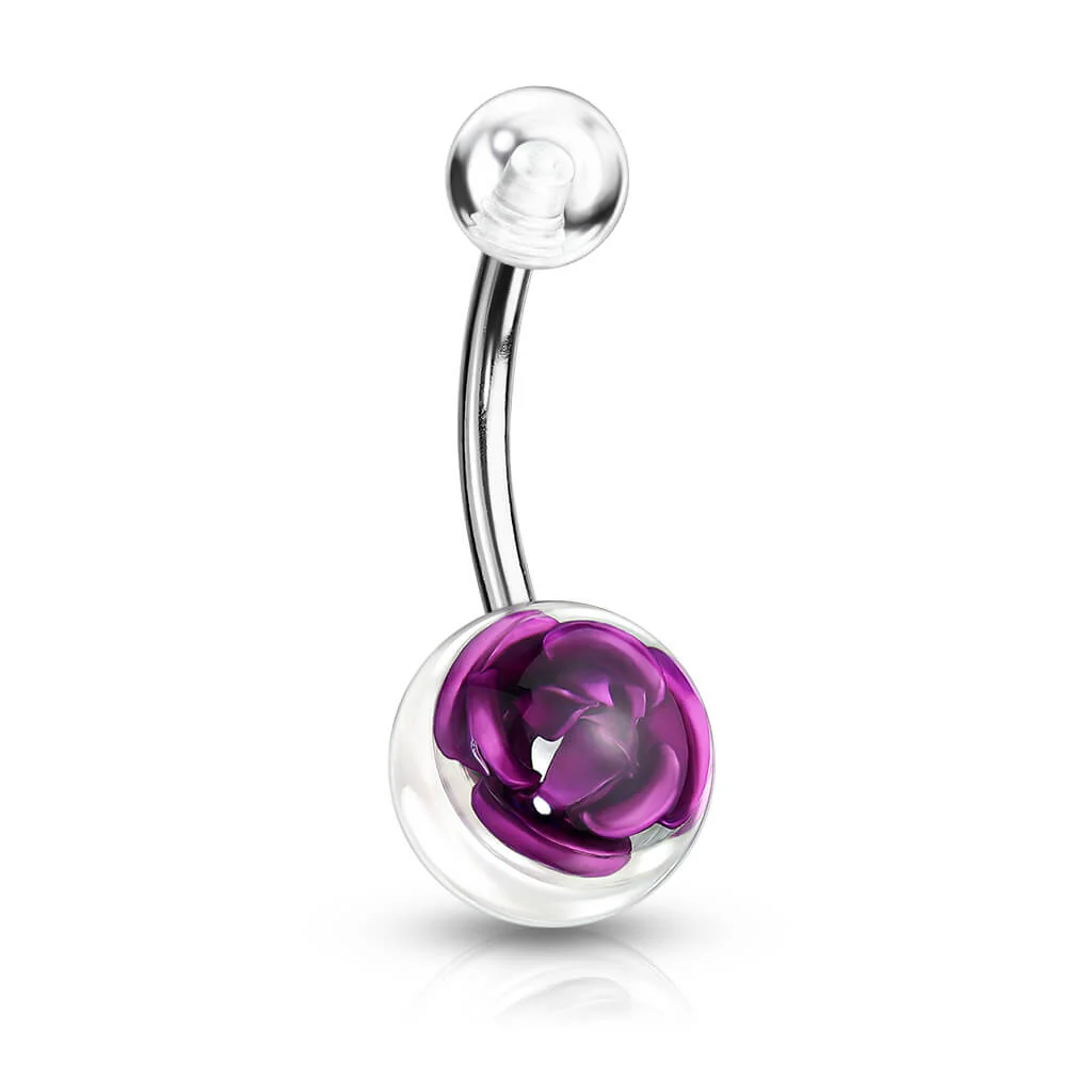 Piercing Nombril Bille Acrylique Rose Argent - Image 3