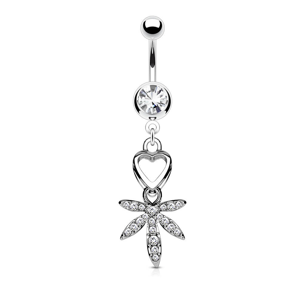 Piercing Nombril Pendentif Feuille De Chanvre Zircone Argent - Image 2
