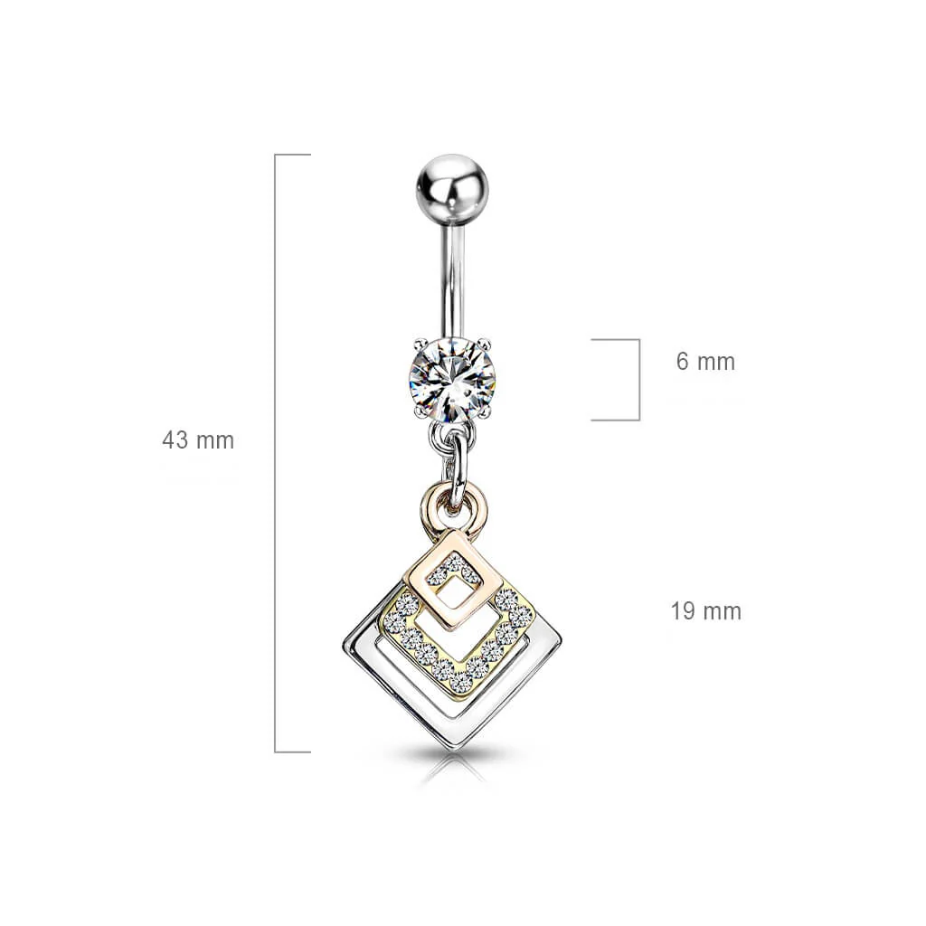 Piercing Nombril Pendentif Zircone Carré Argent - Image 2