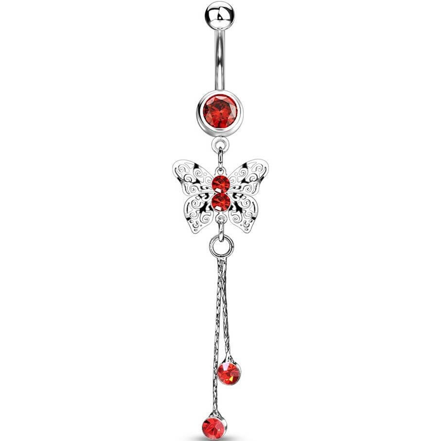 Piercing Nombril Pendentif Papillon Zircone Argent