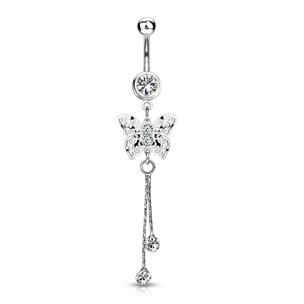 Piercing Nombril Pendentif Papillon Zircone Argent - Image 2