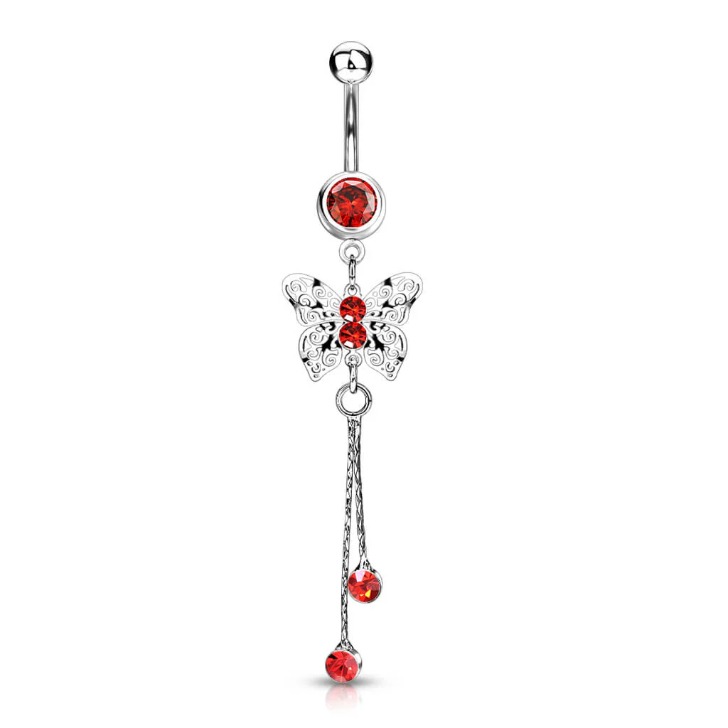 Piercing Nombril Pendentif Papillon Zircone Argent - Image 6