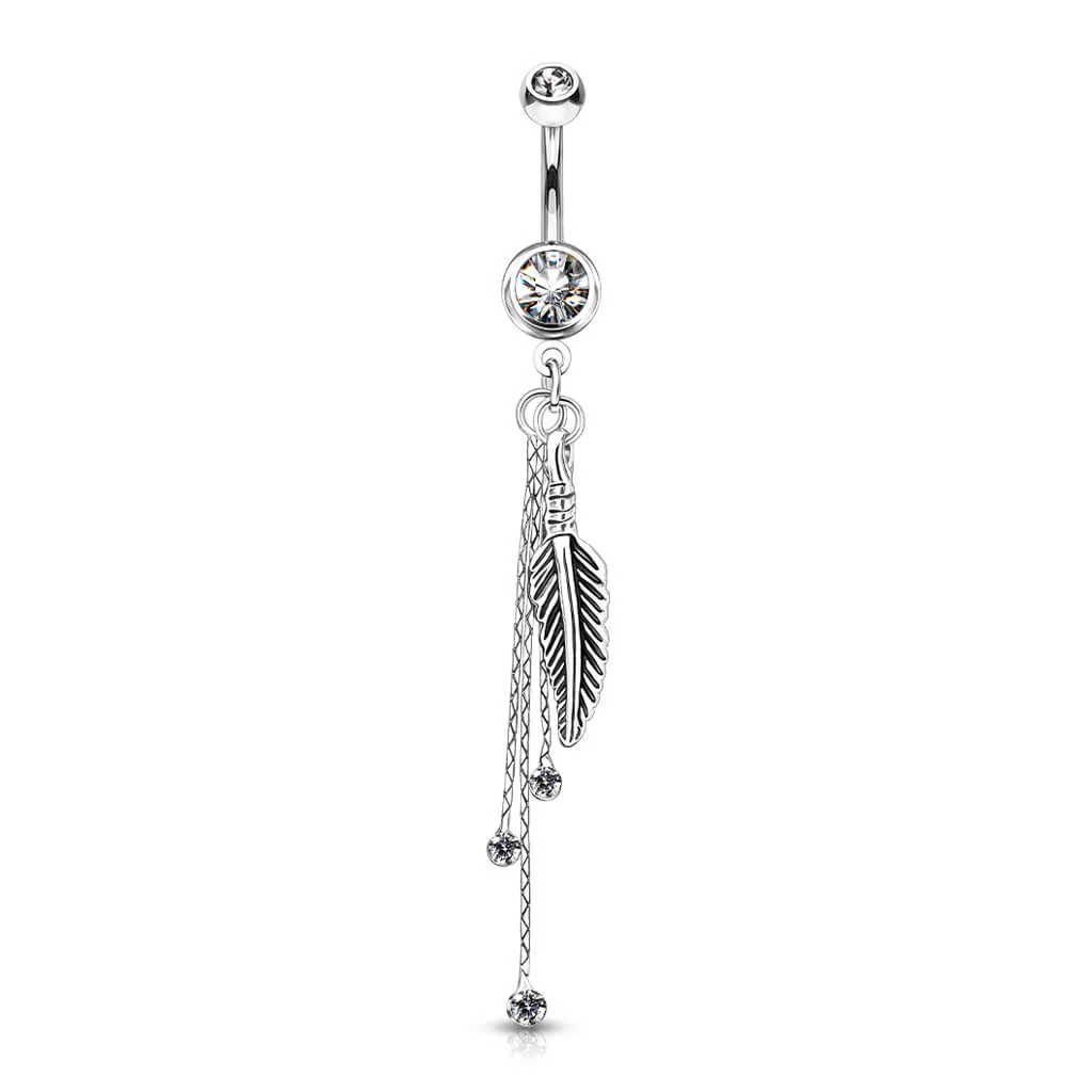 Piercing Nombril Pendentif Plume Zircone Argent - Image 2