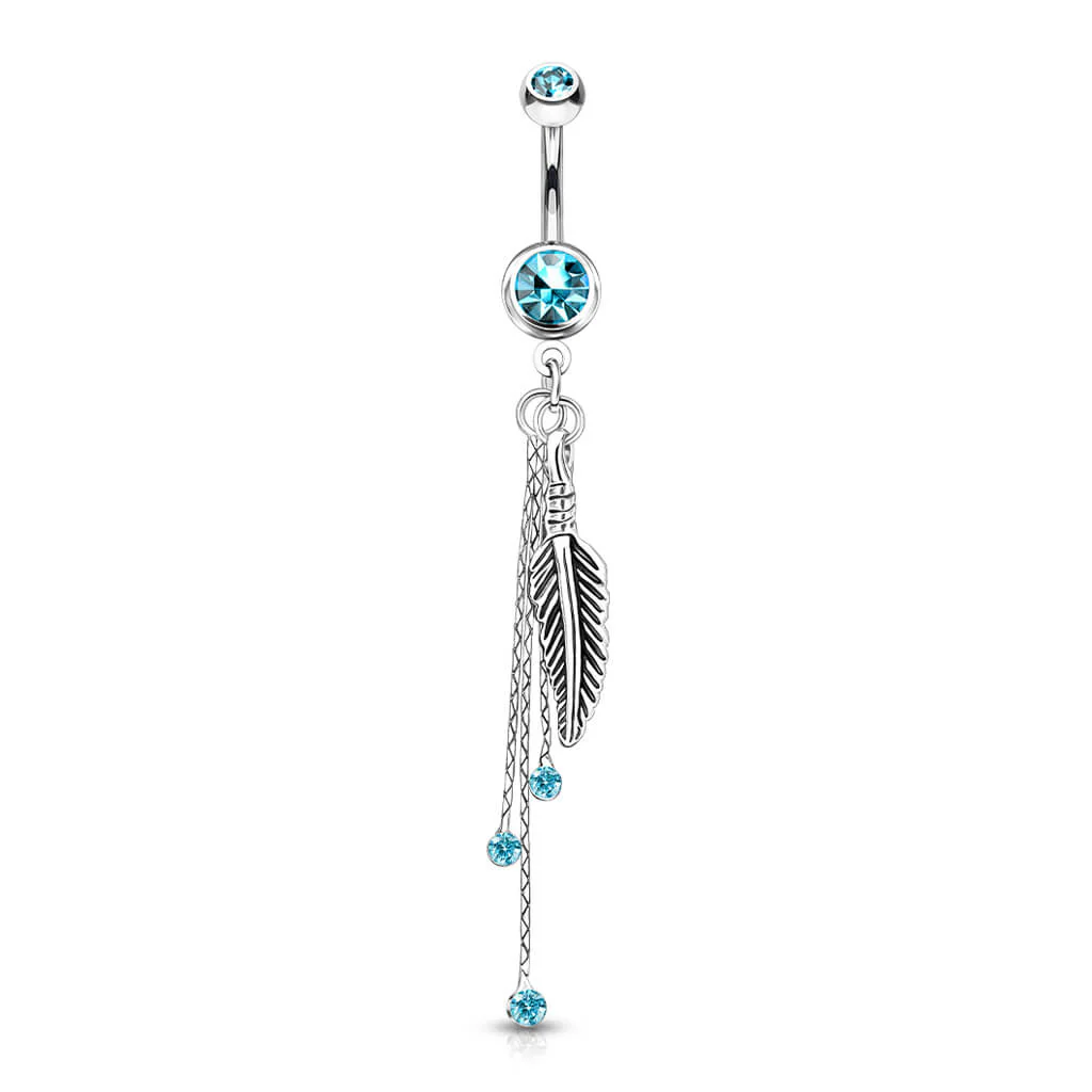 Piercing Nombril Pendentif Plume Zircone Argent - Image 6